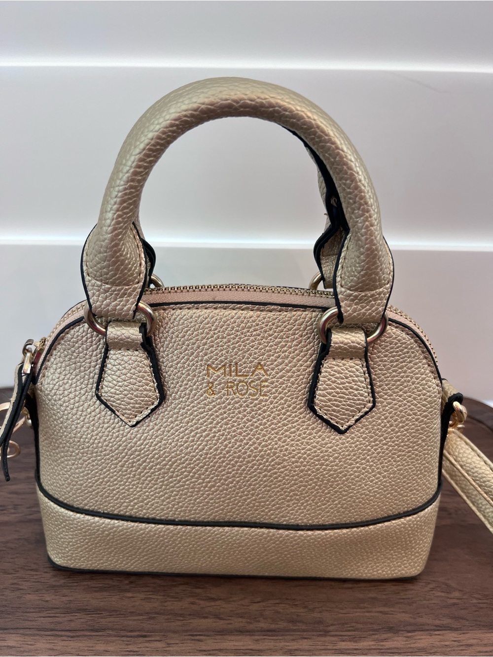 Mila & Rose Kids Pebbled Dome Satchel in Metallic Gold